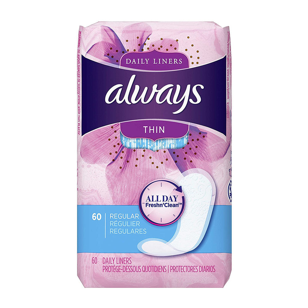 Always Daily Liners Fresh Pantiliners, Thin, Regular, Clean Fresh Scent, 20 Ea, 24 Pack